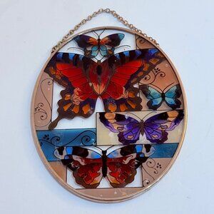 Butterfly Stained Suncatcher Decorative Window Art Oval Hanging VTG Home Swirl